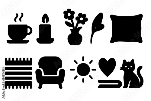 Coffee and cafe solid icon set. Beverage, bakery icons collection for shops