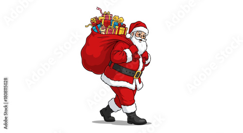 Santa Claus Carrying a Bag of Gifts A Festive Illustration for Christmas Celebrations
