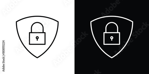 Shield lock icon thin line outline concept. Linear style icon. Editable stroke. Vector