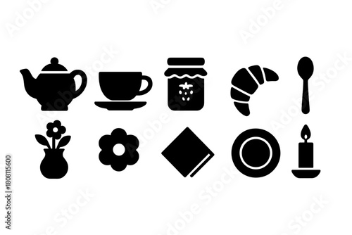 Tea and coffee silhouette icon set. Beverage, cafe, cup icons black collection