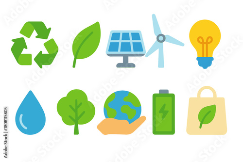 Eco, environment flat icon set. Sustainability, recycling, energy icons collection
