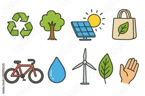 Eco-friendly, sustainability outline icon set. Renewable, conservation icons collection