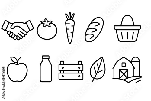 Farming and agriculture line icon set. Farm, produce, nature linear icons collection