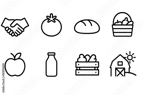 Farm and agriculture line icon set. Organic farming and fresh produce line collection.