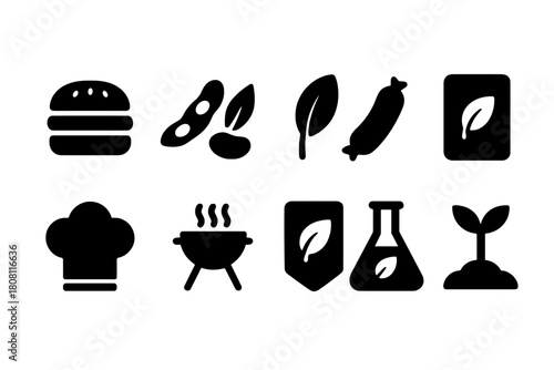 Food and cooking silhouette icon set. Culinary, restaurant, kitchen icons collection