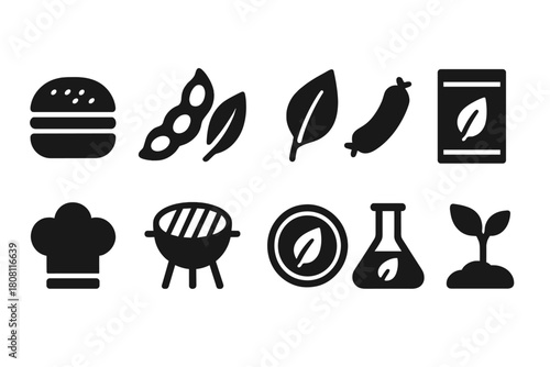 Food and nature icon set. Culinary and environmental silhouette icon collection