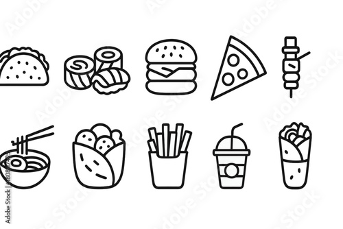 Food and drink icon set: outline style collection for culinary designs