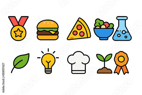Culinary, food flat icon set. Cooking, ingredients, meal preparation flat collection