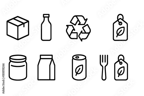 Eco-friendly, recycling line icon set. Sustainability, green packaging outline icons