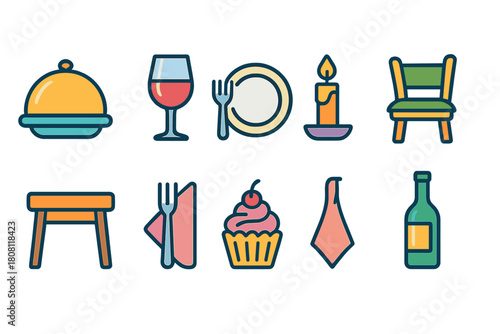 Restaurant, dining outline icon set. Food, beverage, hospitality icons outline collection