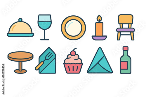 Dining and restaurant icon set. Elegant outline icons for food and hospitality.