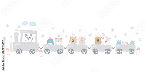 やさしいどうぶつ日和｜冬の動物列車イラスト（雪・クリスマス）
