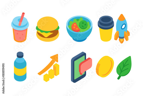 Business and finance 3d icon set. Money, growth, and technology icons collection.