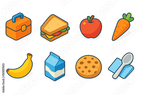 Food and drink flat icon set. Lunch, snack, and breakfast icons collection.