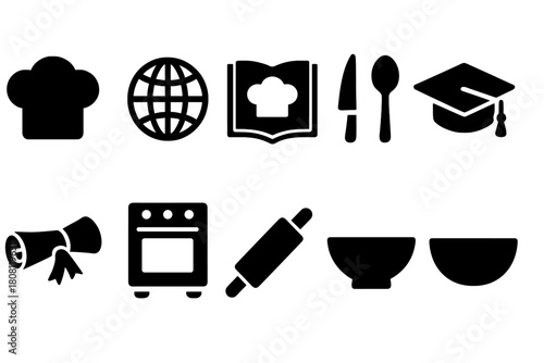 Cooking and culinary solid icon set. Kitchen utensils and food preparation icons.