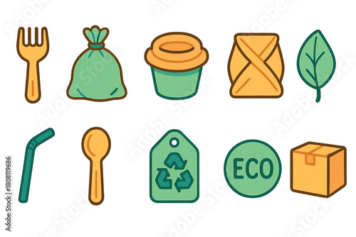 Eco-friendly, sustainability outline icon set. Green living, recycle, zero waste icons.