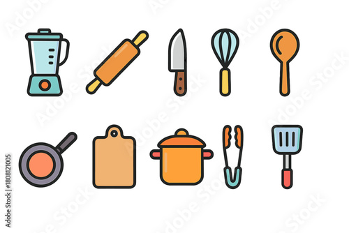 Cooking, kitchen tools icon set. Culinary, utensils flat icons collection