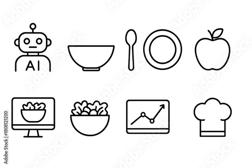 Culinary, technology linear icon set. Kitchen, robot, food icons collection