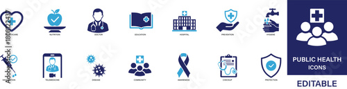 Public healthcare icon set clean flat vector symbols for medical ,service, prevention, treatment, hospital , health, and safety visuals