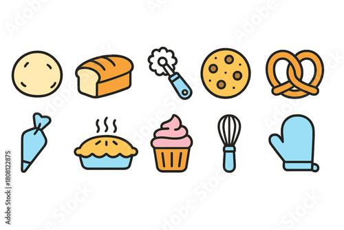 Baking and cooking outline icon set. Kitchen, bakery, dessert icons collection