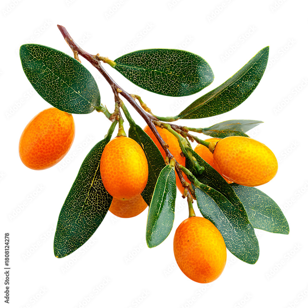 Obraz premium Kumquat branch with fruits and leaves on transparent background