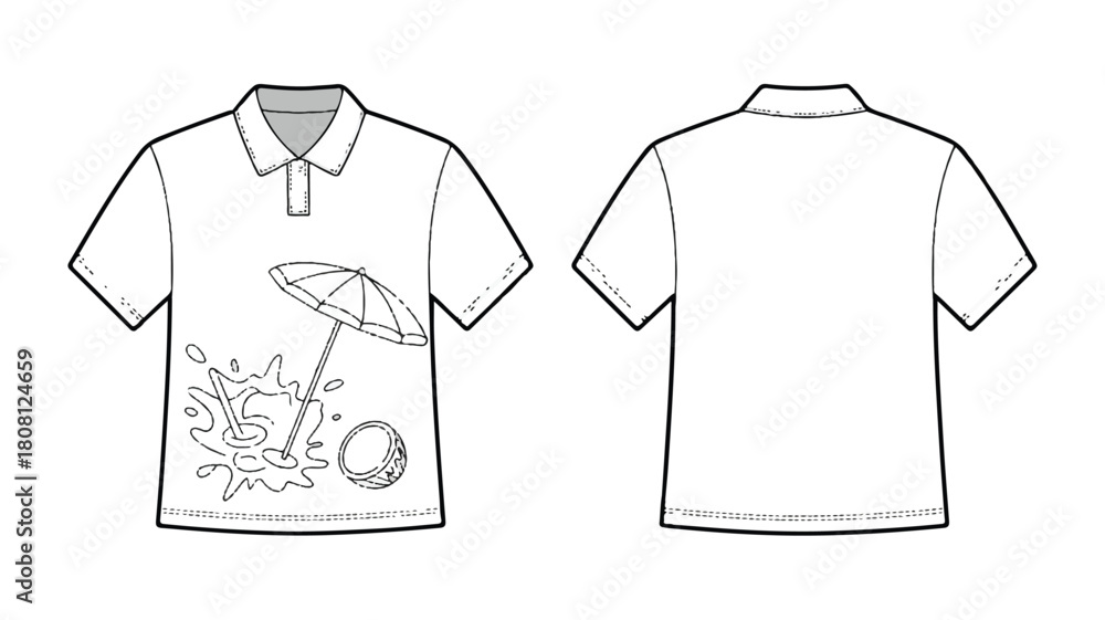 Fototapeta premium Detailed technical fashion illustration of a white garment with intricate design elements and color accents