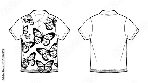 A detailed technical fashion illustration showcasing a sophisticated white garment with intricate design elements and precise detailing