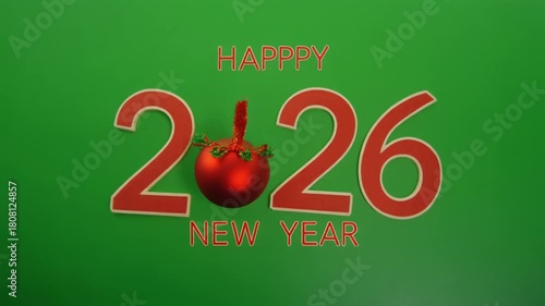 Happy New Year 2026 on green screen background. Happy New Year celebration concept.New Year