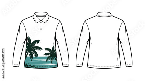 A detailed technical fashion illustration showcasing a sophisticated garment with intricate design elements and precise detailing