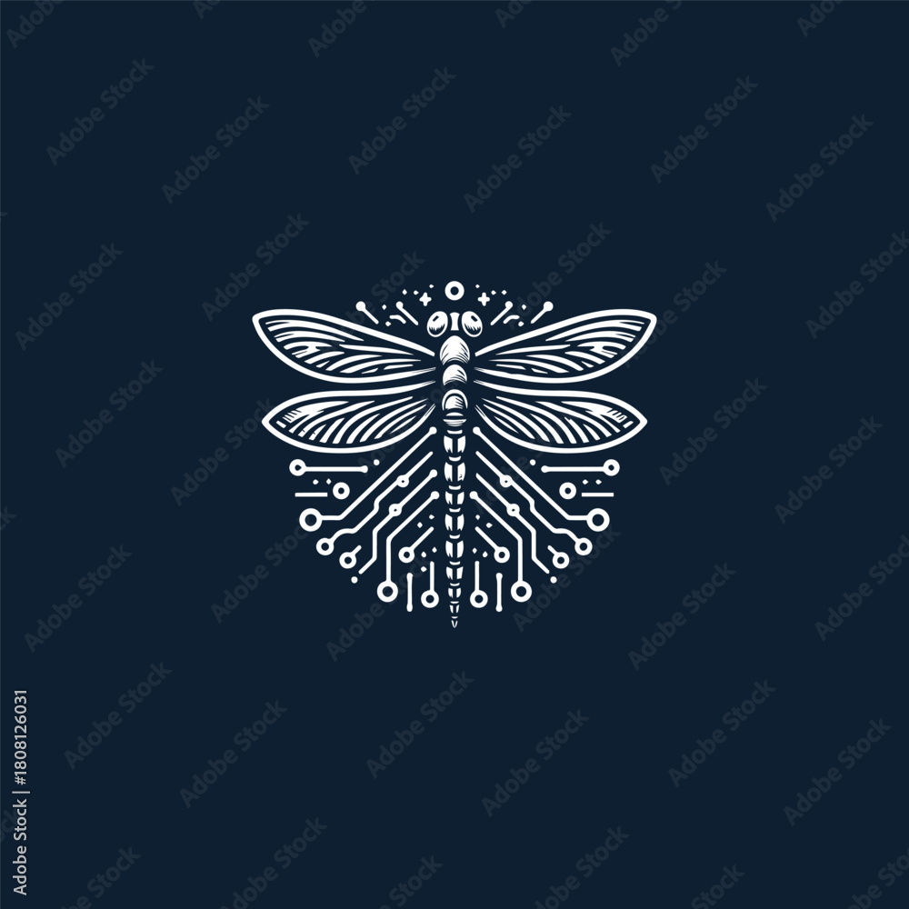 Naklejka premium Dragonfly tech logo vector icon illustration style