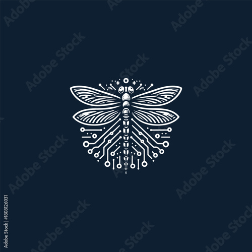 Dragonfly tech logo vector icon illustration style