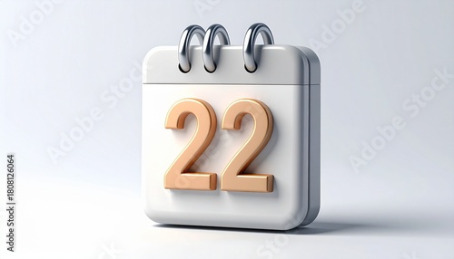 3d calendar icon with number 22 isolated on	