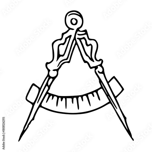 masonic square and compasses symbol line art