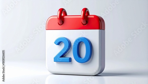 3d calendar icon with number 20 isolated on	