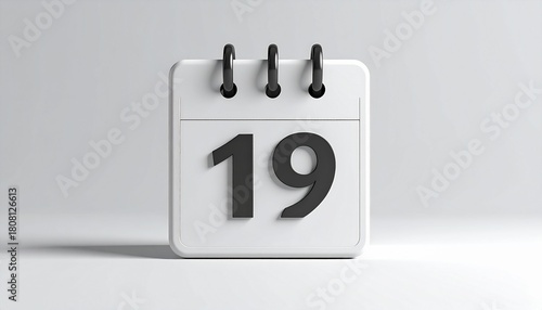 3d calendar icon with number 19 isolated on	