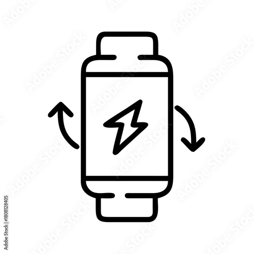 Conceptual Illustration: A charging smartwatch with energy exchange symbol. This minimalistic design represents technological innovation and power.