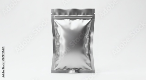 Foil Packaging Mockup Sleek Silver Pouch for Product Presentation and Design Visualization