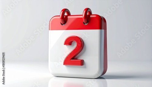 3d calendar icon with number two isolated on white background
