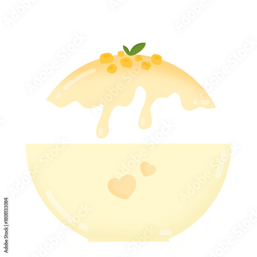 vector illustration of a shaved ice or korean bingsu with mangoes