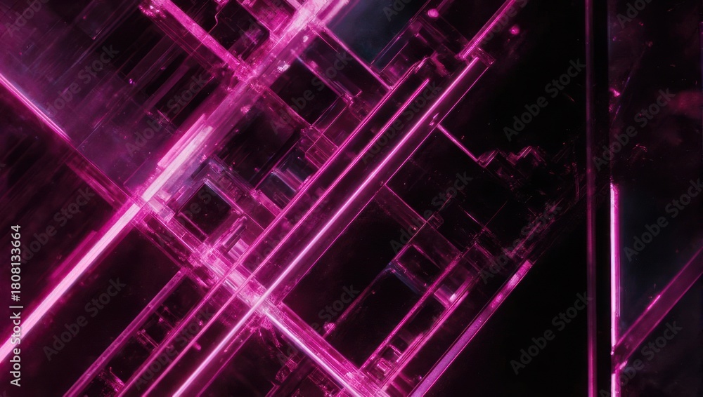 Obraz premium Abstract Pink Neon Light Grid Pattern on Dark Background.