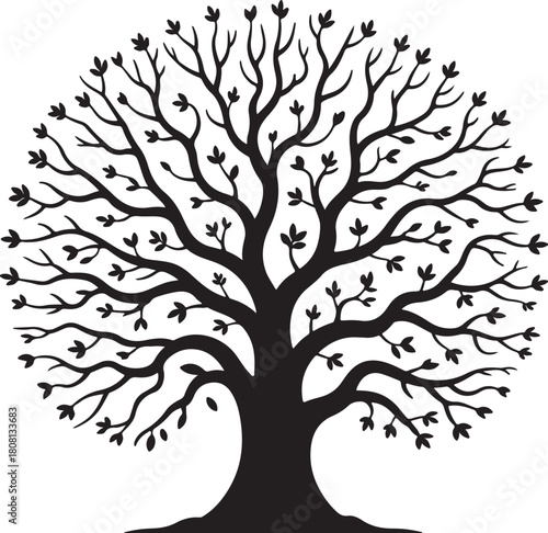 Stylized black tree silhouette