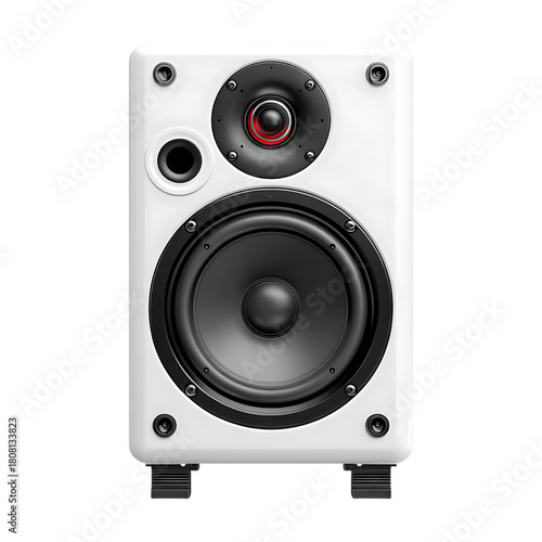 White studio monitor speaker, audio equipment on transparent background