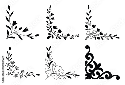 Assorted decorative floral and ornamental corner elements for elegant design frames