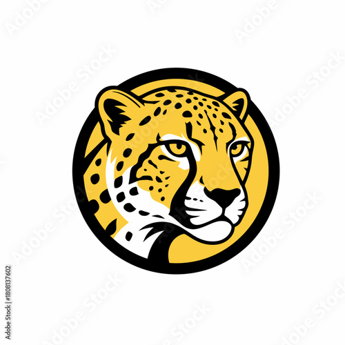 A striking illustration of a cheetah's head, showcasing its distinctive spots and intense gaze within a circular frame.