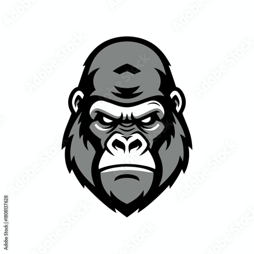 A detailed illustration of a gorilla's head, showcasing a stern expression with intricate shading and design.