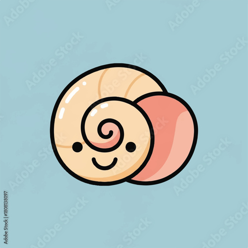Cute and playful spiral shell cartoon illustration with a happy face, a charming design element perfect for children's themes, evoking a sense of wonder and cheerful aquatic fun