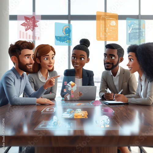 cartoon animation of a meeting in a room