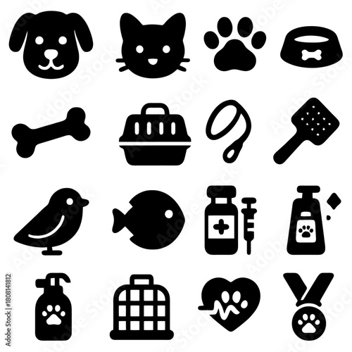 Pet Icons: A collection of meticulously crafted, minimalistic icons, each a testament to the charm and companionship of beloved pets. Perfect for design projects related to animal care.