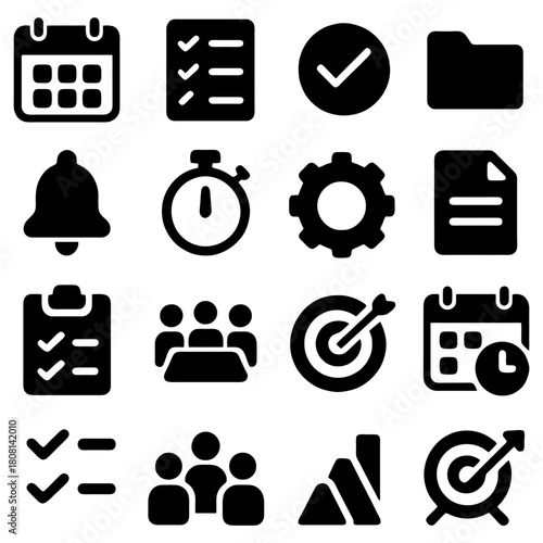 Icons of Organization: A curated collection of essential icons symbolizing organization, planning, and task management, each a symbol of clarity and focus.