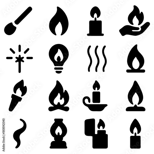 Blazing Icons: A collection of various stylized icons, artfully arranged to symbolize the essence of fire. 